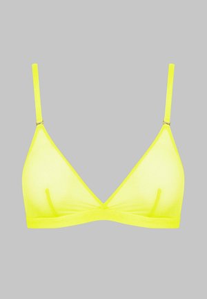 Neongelbes dreieckiges Bralette aus glattem Stoff, mit verstellbaren Trägern und ohne Polster für ein minimalistisches Design.