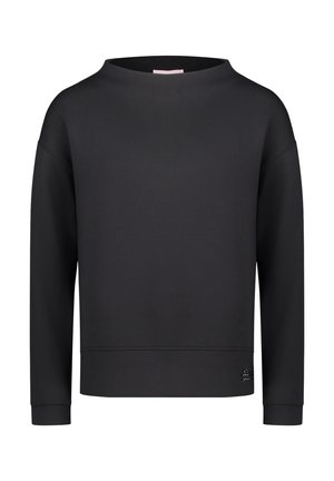 Czarna bluza z szerokim dekoltem, długimi opadającymi rękawami i krótkim krojem. Wykonana z miękkiego materiału o gładkiej fakturze.