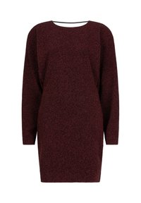 Dieprode jurk met lange mouwen, een gestructureerd oppervlak, ronde halslijn, ontspannen pasvorm en een rechte silhouet. Minimalistisch ontwerp, geen zichtbare hardware.