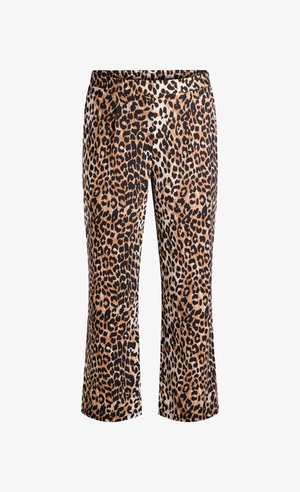 Pantaloni corti con stampa leopardata in tonalità di marrone e nero. Tessuto morbido con vita elastica e design a gamba dritta.