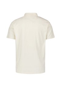Korte mouwen shirt in off-white met een gestructureerd patroon, voorzien van een kraag en een rechte zoom. Lichtgewicht stof, eenvoudig ontwerp.