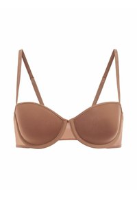 Brauner nahtloser Bügel-BH mit gepolsterten Cups, verstellbaren Trägern und glatter Textur. Verfügt über ein klassisches Design, das sich für den täglichen Gebrauch eignet.