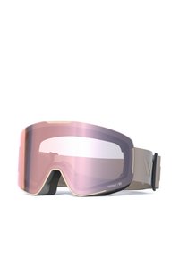 Skibriller med en bred, buet linse med pinktoning, beige stel og justerbar rem med diskret branding og en tekstureret overflade.