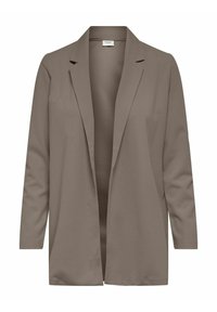 Helles Taupe-Blazer mit glatter Oberfläche, offener Vorderseite und langen Ärmeln. Verfügt über einen Reverskragen und ein lässiges Fit-Design.