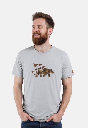 MIKKELSON MIT POLYGONBÄR - T-Shirt print - hellgrau braun