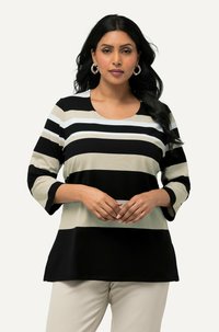 Ulla Popken STRIPED 3/4 SLEEVE TEE - Langarmshirt - putty