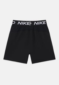 Μαύρο αθλητικό σορτς με λευκή ελαστική μέση που φέρει το λογότυπο "NIKE", με λεία υφή και εφαρμοστή σχεδίαση.