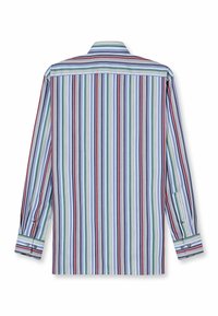 Langärmliges Hemd mit vertikalen Streifen in Rot, Blau, Grün und Weiß. Mit Knopfmanschetten und klassischem Kragen. Leichter Stoff.