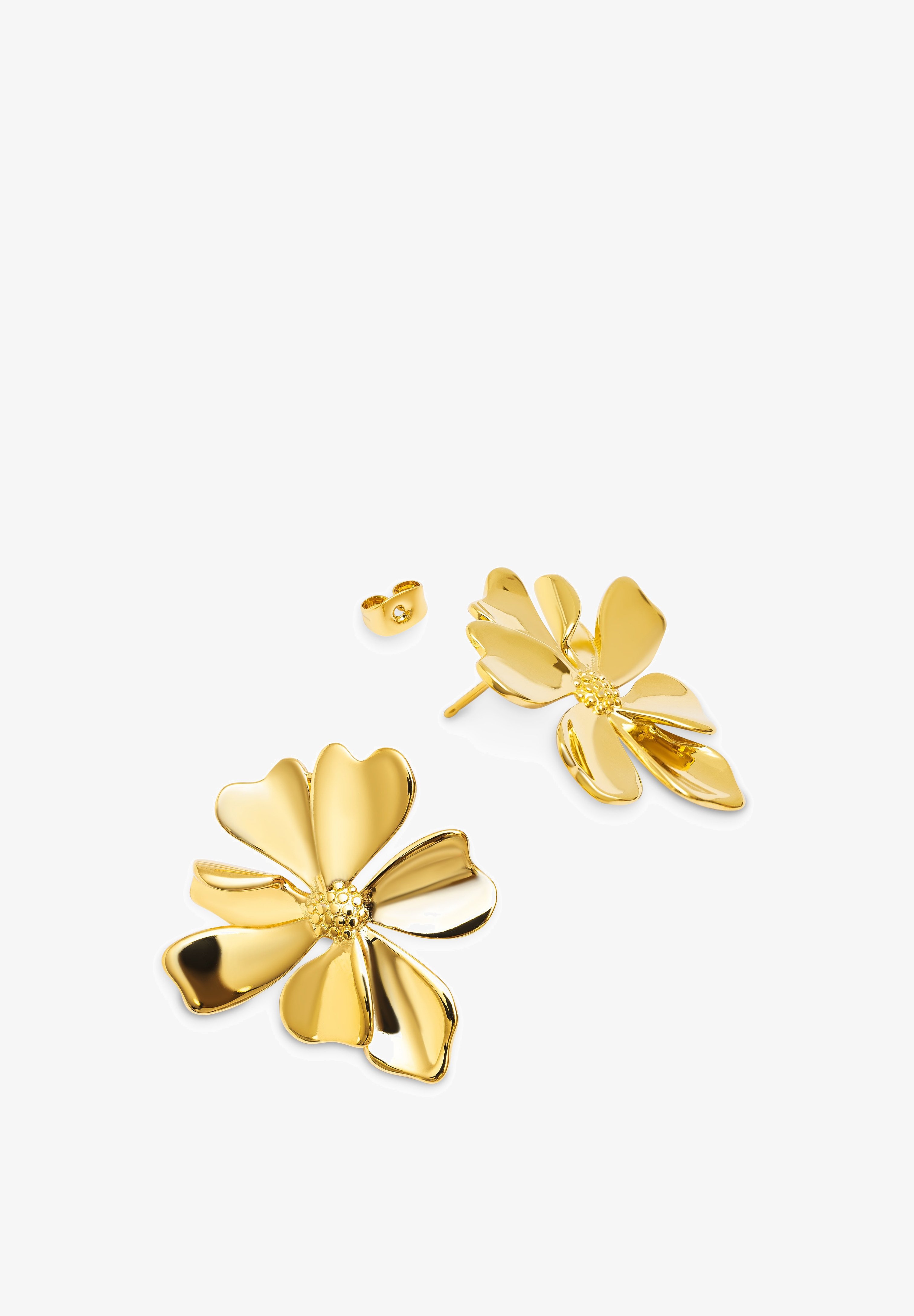 Orecchini SINGULARU Organic Flower: Cerchi A Fiore In Acciaio Placcato Oro 18Kt, Gioielli Donna Estate