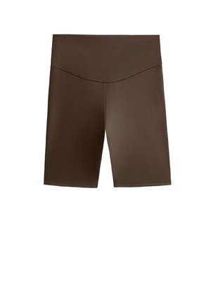 Brown fitted shorts made of soft, stretchy material. They feature a high waistband and a smooth texture with no visible patterns or accents.