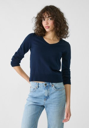 Stradivarius V-NECK - Jumper - dark blue