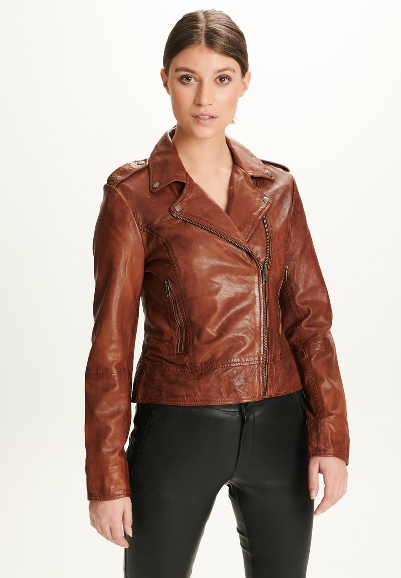 Notyz PETRA - Leather jacket - dark cognac/cognac - Zalando.de