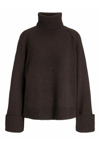 Maglione a collo alto marrone scuro con lavorazione a maglia testurizzata, dotato di maniche raglan e ampie rifiniture a costine sui polsini per un fit rilassato.