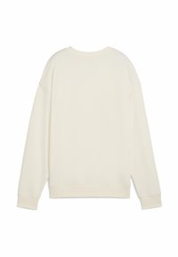 Krémová oversize mikina s jemnou texturou, žebrovaným kulatým výstřihem, spadlými rameny a žebrovanými manžetami. Hladký, minimalistický design.