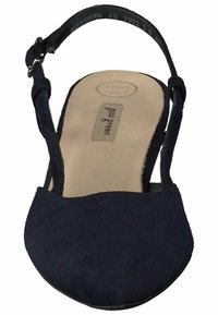 Sandal con cinturino a slingback in un profondo blu navy, realizzata in morbido suede, caratterizzata da una punta arrotondata, cinturino regolabile e soletta imbottita per il comfort.