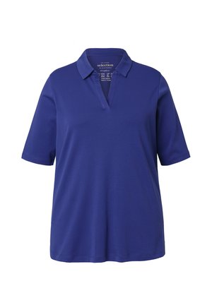 Pánská polo košile s krátkým rukávem v živé modré barvě, vyrobená z hladké tkaniny, s výstřihem do V a uvolněným střihem. Minimalistický design, bez vzorů.