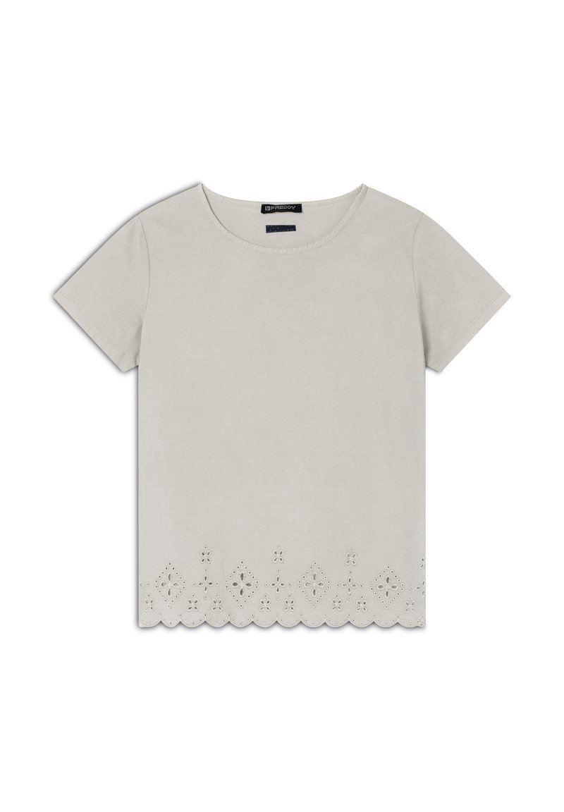 Freddy REGULAR CON RICAMI SANGALLO - Camiseta estampada - white sand direct dyed