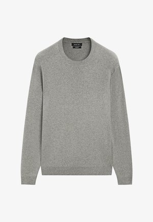 Hellgrauer Rundhalspullover aus weichem Stoff. Mit langen Ärmeln sowie gerippten Bündchen und Saum für eine figurbetonte Passform. Schlichte, gleichmäßige Textur.