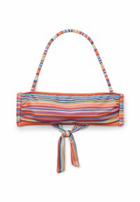 Bikinöverdel med flerfärgade ränder som har en bandeau-design och en knutdetalj i mitten. Slät tyg med tunna axelband.