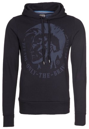 Sweat à capuche noir avec cordons, comportant un grand graphisme délavé d'un profil de visage de côté et les mots "Diesel Only The Brave."