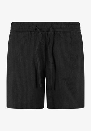 Čierne textúrované šortky s elastickým pásom a šnúrkou na stiahnutie. Majú jemný vzor a voľný strih.