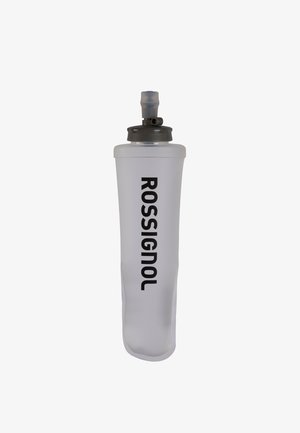 Bouteille d'eau flexible translucide avec bouchon à vis noir et bec verseur, texte vertical "ROSSIGNOL" en évidence sur le corps.