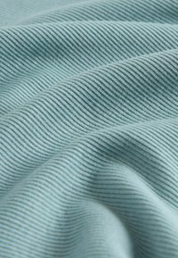 Gaiši zilas audums ar smalkām horizontālām svītrām, rāda gludu tekstūru un maigu kritumu. Visā audumā redzama raksturīga ribotā tekstūra.