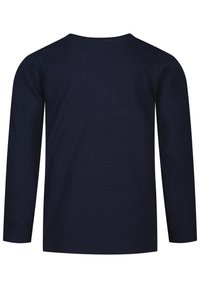 Marineblauw lange mouwen shirt met een ronde hals. Gemaakt van zachte stof, heeft een effen ontwerp zonder zichtbare logo's of patronen.