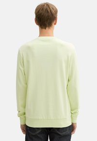 Hellgrüner langärmliger Sweatshirt mit gerippten Bündchen und Saum. Glatte Textur, Rundhalsausschnitt und keine sichtbaren Muster oder Akzente.