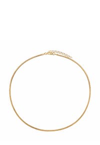 Złota metalowa naszyjnik z delikatnym, gładkim wzorem łańcuszka i zapięciem typu muszka. Posiada łańcuszek z możliwością regulacji długości.