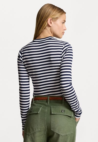 Polo Ralph Lauren STRIPED RIB KNIT LONG SLEEVE TEE - Long sleeved top - cruise navy/white