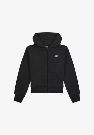 Felpa nera con zip realizzata in cotone, dotata di tasca anteriore, polsini e orlo a coste. Presenta un piccolo logo bianco sul lato sinistro del petto.