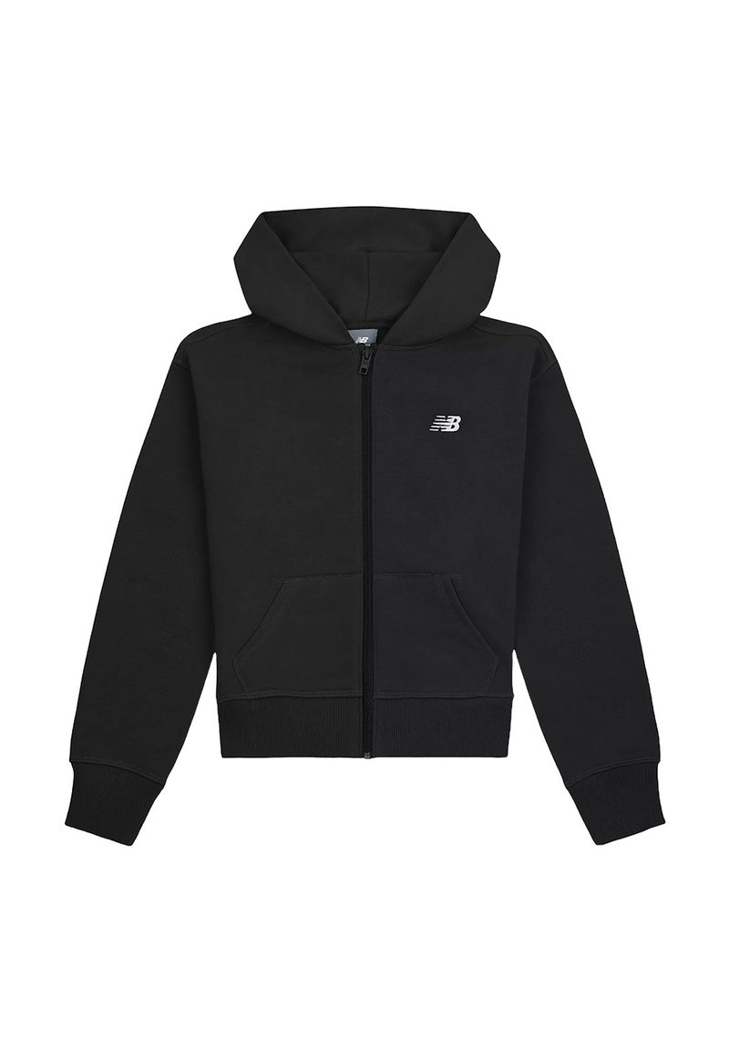 Felpa nera con zip realizzata in cotone, dotata di tasca anteriore, polsini e orlo a coste. Presenta un piccolo logo bianco sul lato sinistro del petto.