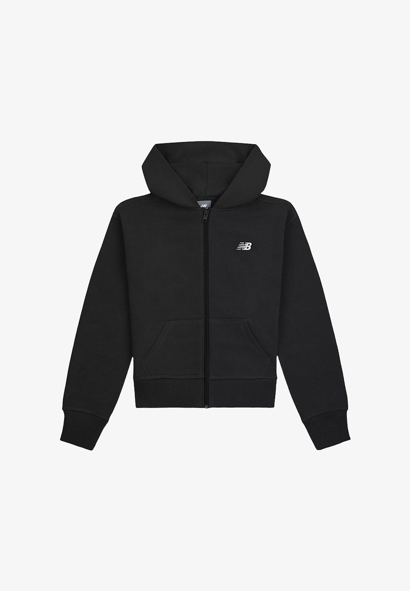 Felpa nera con zip realizzata in cotone, dotata di tasca anteriore, polsini e orlo a coste. Presenta un piccolo logo bianco sul lato sinistro del petto.