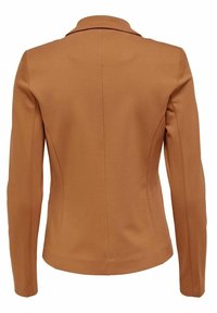 Veste blazer marron ajustée avec manches longues et col, vue de dos sur fond blanc.