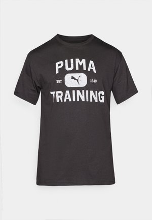 Black cotton T-shirt with short sleeves, featuring a large white graphic that reads "PUMA TRAINING" and the Puma logo.