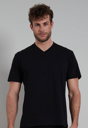 V-AUSSCHN 2ER PACK - Basic T-shirt - schwarz
