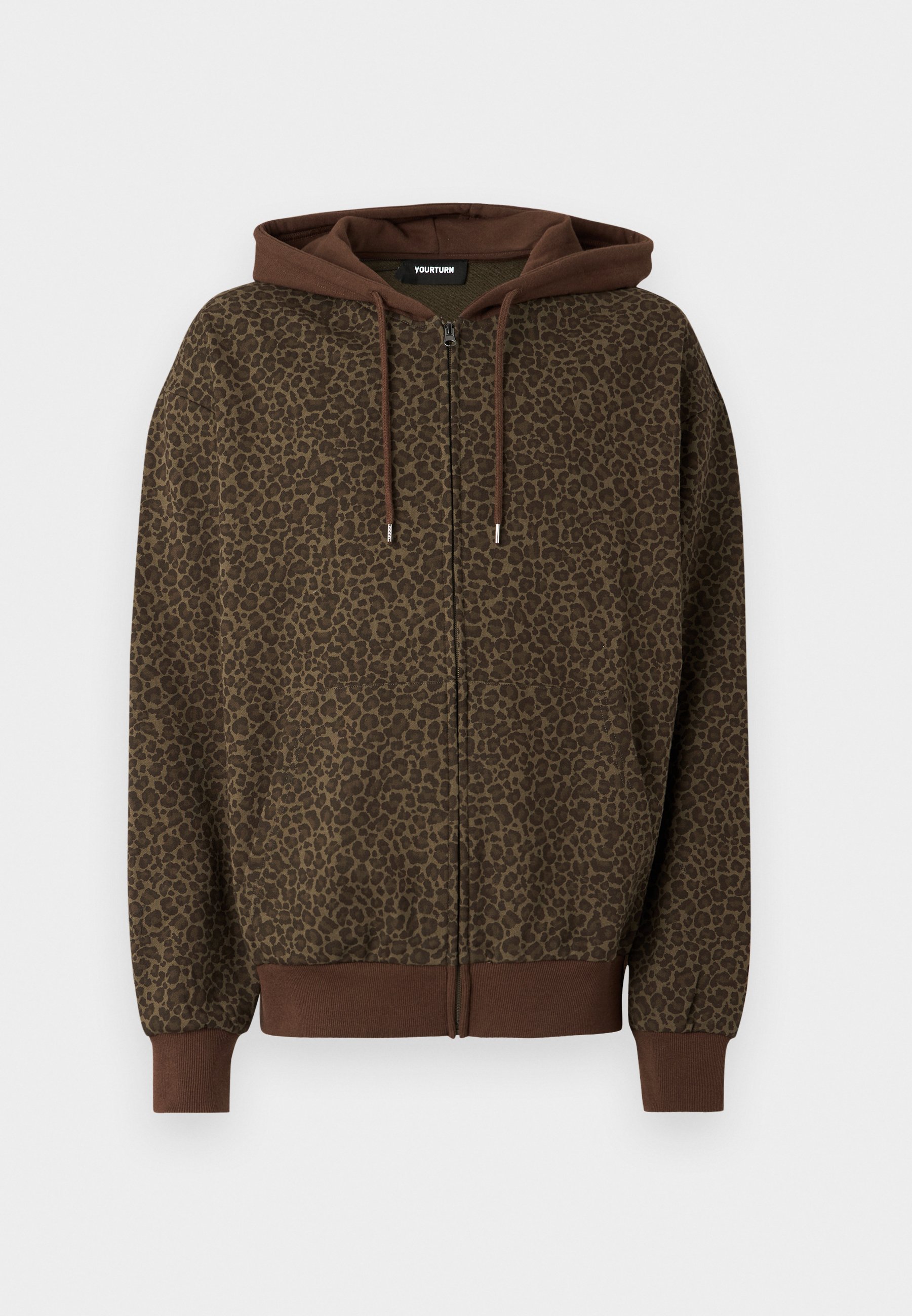 YOURTURN UNISEX RELAXED FIT LEO PRINT ZIP-UP HOODIE - Hoodie
