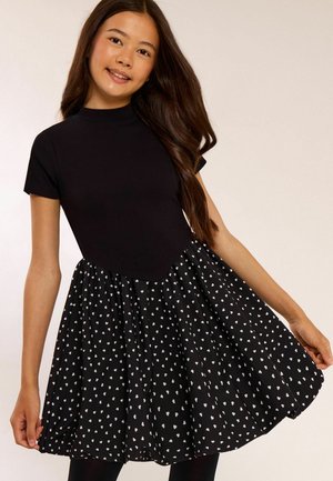 Lipsy, SHORT SLEEVE 2-IN-1 PUFFBALL DRESS - Day dress - black heart spot