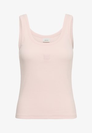 Top senza maniche rosa chiaro a coste con scollo a U e piccolo logo doppia G in rilievo al centro del petto.