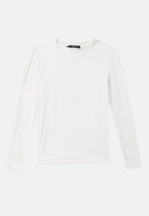 Weißes Langarm-T-Shirt aus weichem Material, mit klassischem Rundhalsausschnitt und lockerer Passform, ohne sichtbare Muster oder Akzente.
