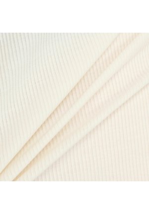 Geribbelde stof in zachte off-white tinten, met een subtiele textuur en gelijkmatig verdeelde richels die een lichte, vloeiende uitstraling creëren.