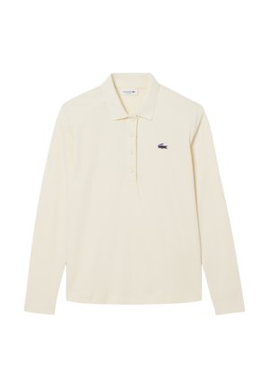 Lange mouwen polo shirt in licht crème, van katoen, met een klassieke kraag, een drie-knopen sluiting en een klein geborduurd logo.