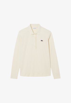 Lange mouwen polo shirt in licht crème, van katoen, met een klassieke kraag, een drie-knopen sluiting en een klein geborduurd logo.