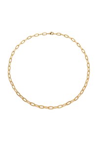 Goldfarbene Kettenhalskette aus verbundenen ovalen Segmenten. Verfügt über eine glatte Oberfläche und einen sicheren Verschluss.