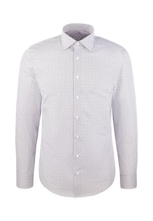 Camicia a maniche lunghe di colore lilla chiaro con un piccolo motivo geometrico, colletto con bottoni e vestibilità regolare. Tessuto morbido e dettagli cuciti con cura.