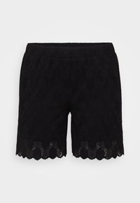 Pantaloni corti neri in pizzo con orlo scallop e trama a motivo diamante. Vita elastica per il massimo comfort. Materiale leggero e traspirante.