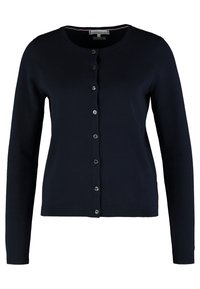 Námořnický cardigan z měkké látky, s dlouhými rukávy, kulatým výstřihem, zapínáním na přední straně na stříbrné knoflíky a žebrovaným lemem.