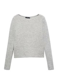 Helles graues, geripptes Sweatshirt mit weiter Ausschnittform und langen Ärmeln, im lässigen, cropped Schnitt und aus einem weichen, strukturierten Material.