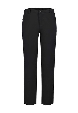 Mustat housut, jotka on valmistettu kevyestä kankaasta. Housuissa on slim fit -leikkaus, sivutaskut vetoketjulla ja nappikiinnitys vyötäröllä.